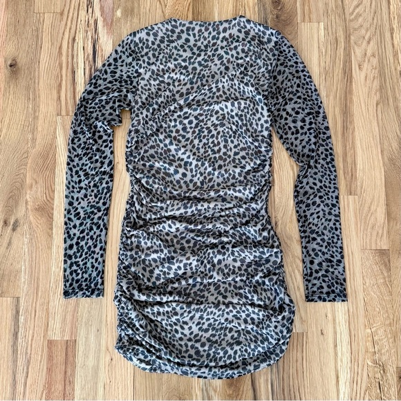 Reformation Leopard Sheer Sleeves Tomas Long Sleeve Mini Dress Sz XS - Picture 7 of 7